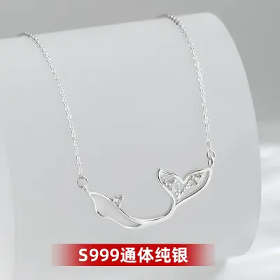 S999 Saf Gümüş Denizkızı Kuyruğu Kolye