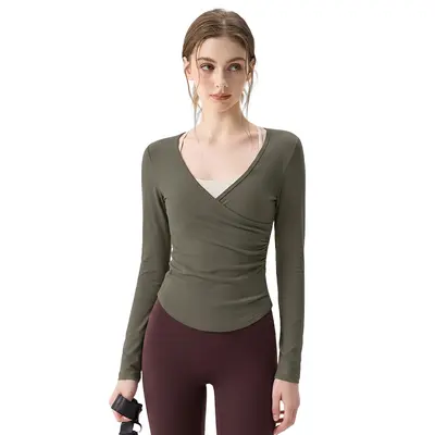 Women's Yoga Outfit with Cross V-Neck, Pilates Training - 5