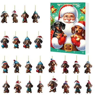2026 Christmas Advent Calendar Blind Box with Acrylic Dachshund Pendant - 11