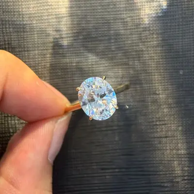S925 Sterling Silver Ring with 2-8 Carat Oval Moissanite - 8