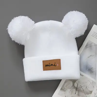 Baby Hat, Double-Layer Warm Knit with Double Pom-Pom for Boys and Girls - 8