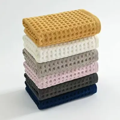 Cotton waffle towel set, honeycomb texture, soft - 1