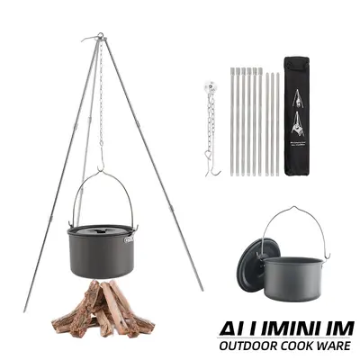 Aluminium Alloy 3-4 Section Camping Campfire Tripod with Hanging Pot Hook - 9