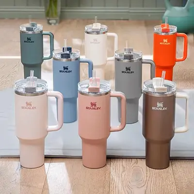 Stanley-Style Handle Straw Tumbler, 304 Stainless Steel Insulated