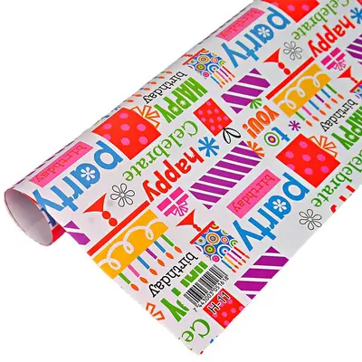 Small Roll Gift Wrapping Paper, Birthday and Christmas Designs, Coated Print