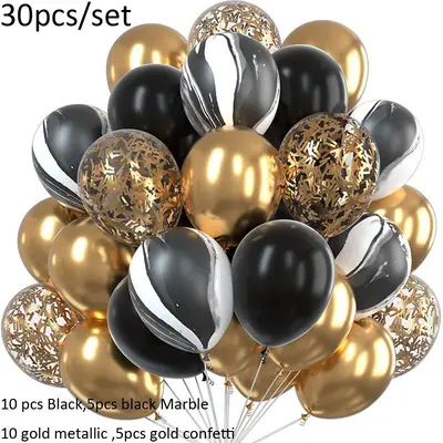 12-Zoll-Ballonset in Gold mit langen Pailletten-Konfetti für Geburtstag