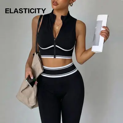 Yoga Seti Kadın, Fermuarlı Top, Tayt, Spor Takımı