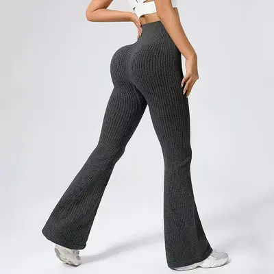 Women's Ribbed Knit Micro Flare Yoga Pants, High Waist, Seamless