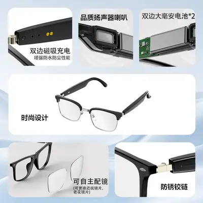 智能蓝牙眼镜ai人工半框近视眼镜可配度数防蓝光女平光镜镜片黑框 - 3