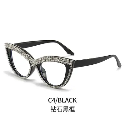 Katzenaugen-Sonnenbrille mit Strasssteinen, Blumenmuster, Flachglas - 10