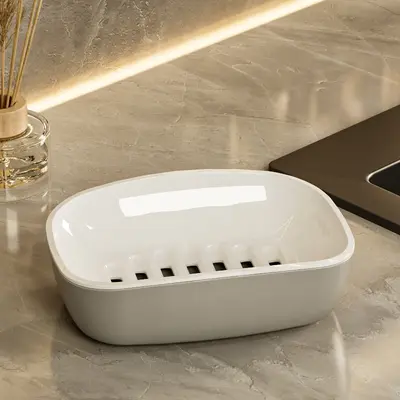 Kare Çift Katlı Plastik Sabunluk, Süzgeçli, Su Birikmez, Ev Kullanımı - 8