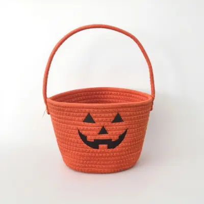 Children's Halloween Storage Basket with Cotton Rope Handle, Portable Toy Bin - 7