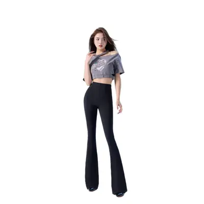 Micro Flare Zipper Yoga Pants with High Waist and Mermaid Flare - 6