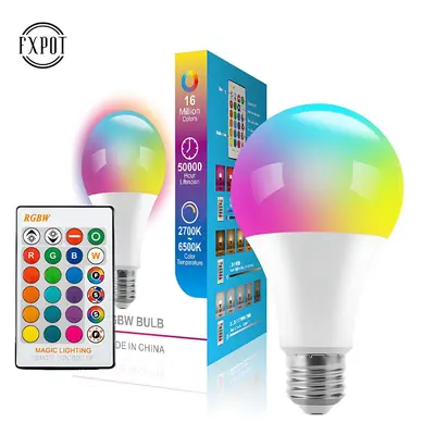 Plastic-Coated Aluminum A19 Color-Changing LED Bulb RGBW Dimmable E27 Screw Base - 8