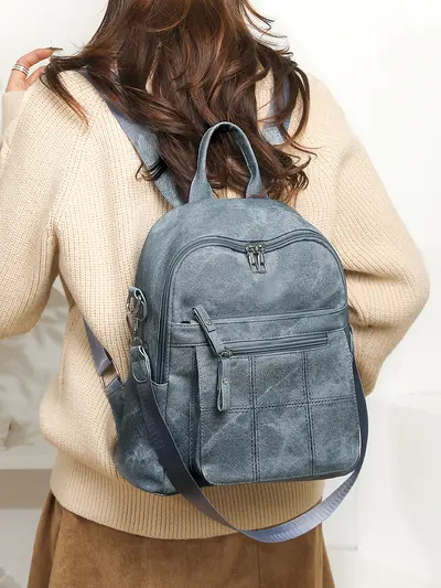 Women's Minimalist Patchwork Backpack, Large Capacity, Preppy Style - 4