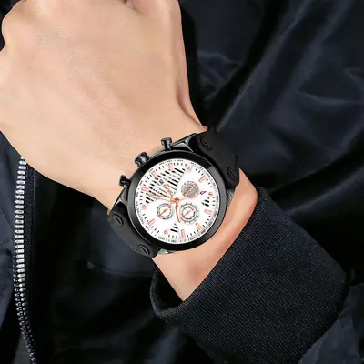 Retro style men's quartz watch leather strap with calendar - 4