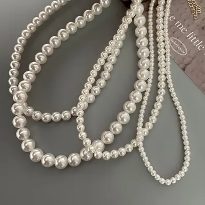 Französische elegante Imitationsperlen-Halskette für Damen, hochwertig, vielseitig kombinierbar, Schlüsselbein-Kette, Influencer-Halskette