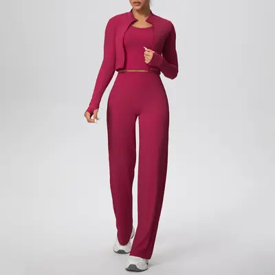 Solid Color High-Elastic Yoga Set, 3-Piece - 12