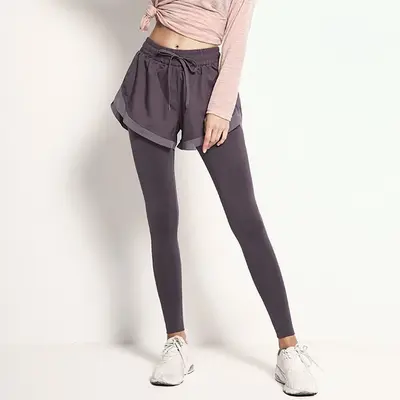 Fake Two-Piece Yoga Fitness Pants, Sweat-Wicking Breathable Leggings