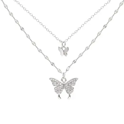Double-Layer Butterfly Necklace for Women, Collarbone Chain