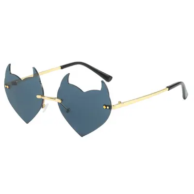 Halloween Frameless Heart Party Sunglasses with Tear Design - 7