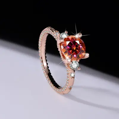 S925 Sterling Silver Star Fire Moissanite Ring, 2 Carat, Birthday Gift