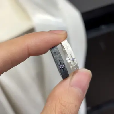 古着六芒星拉丝情侣戒指男女对戒小众设计气质高级对戒 - 2