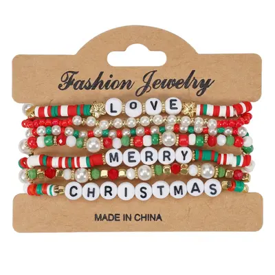 Christmas Snowman and Old Man Bell Bead Bracelet - 12