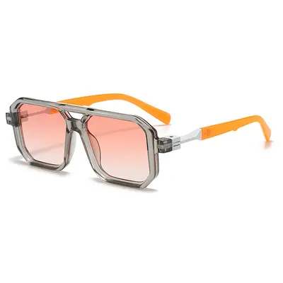Retro Square Frame Double Bridge Sunglasses for Men and Women