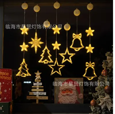 LED Noel dekorasyonu vantuzlu ışıklar kardan adam Noel ağacı beş köşeli yıldız perde pil ışıkları küçük renkli ışıklar vantuzlu ışıklar