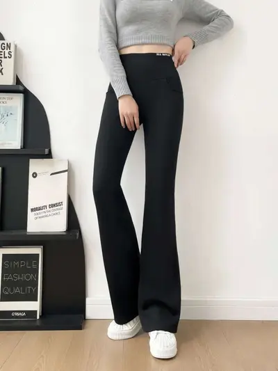 Kadın Kalın Polar Astarlı Mikro Paça Yoga Pantolonu, Ön ve Arka Cepli - 3