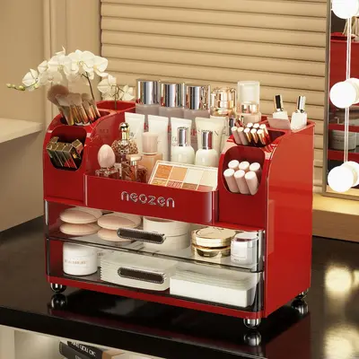 Desktop cosmetics storage box with mirror design - 11