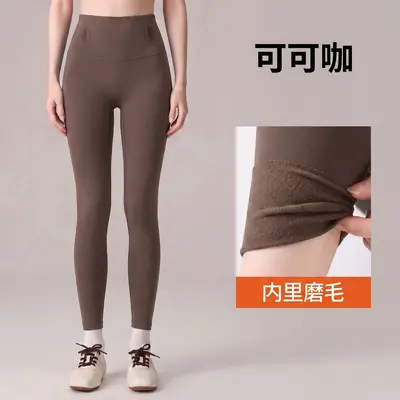 鱼骨暖束裤女外穿秋冬磨毛打底裤薄绒鲨鱼裤高腰显瘦芭比裤瑜伽裤 - 9