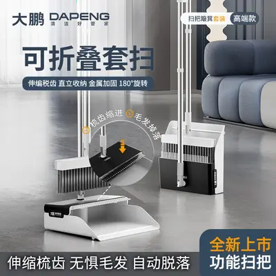 Broom and Dustpan Set, Foldable, Hair-Repellent
