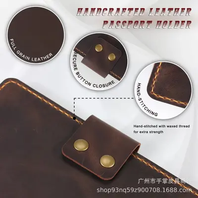Leather passport organizer, vintage, large capacity, card wallet