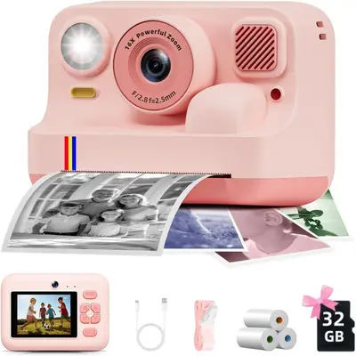 Polaroid tarzı anlık baskı dijital fotoğraf makinesi, HD, Bluetooth, çift kamera, çocuklar - 12