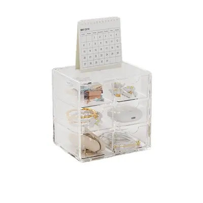 Desktop six-compartment clear storage box stackable - 6