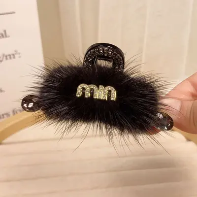 Haarspange aus Minzfell mit Steinen für Herbst und Winter, vielseitig und elegant, leichte Luxus-Haarspange im Hai-Stil, schicke Haarspange für den Hinterkopf, trendiges Haarzubehör. - 7