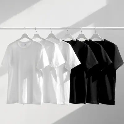 Women's 230G Pure Cotton White Short Sleeve T-Shirt Fashion Style Unisex Heavy Opaque Round Neck Solid Color Basic Shirt Wholesale