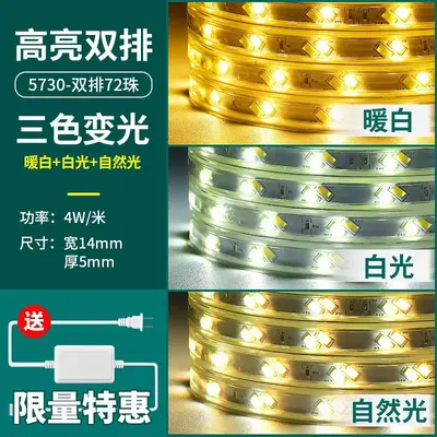led灯带5370三色变光高压220V防水室内吊顶超亮双排七彩柔性灯条
