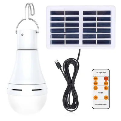 9W Solar Rechargeable LED Bulb with 3-Level Dimming and USB Charging - 8