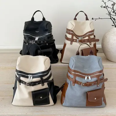 Women's Double Shoulder Backpack, Color-block Patchwork Design, School and Daily Use