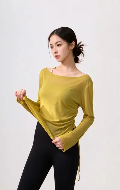 Solid Colour Long Sleeve Yoga Cover-Up, Loose Fit, Breathable - 11