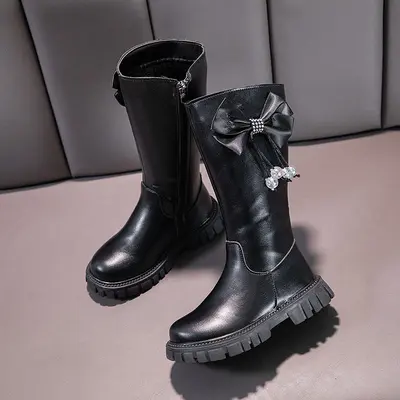 Kız Çocuk Uzun Çizme Yumuşak Taban Deri Bot Sonbahar Kış