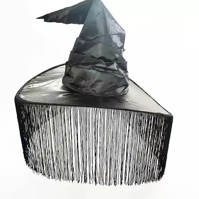 Black Pleated Witch Hat, Funny Halloween Costume Accessory - 13