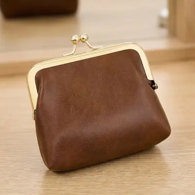 Retro Oil-Wax Leather Mini Coin Purse with Iron Clasp, Large Capacity - 8