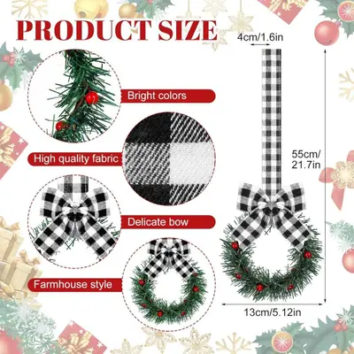 Küçük Çiçek Çelengi, Noel Dolap Süsü, Mini Noel Çelengi, Meyveli Fiyonklu - 8