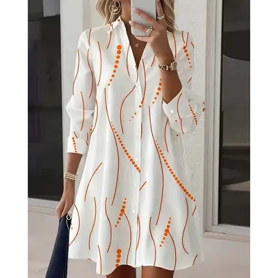 Women's Printed Shirt and Elegant Polka Dot Dress, Spring Autumn - 7