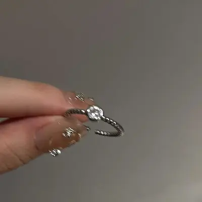 Women's ring, minimalist zircon metal, open design, index finger - 7