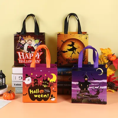 Halloween Gift Bag with Witch Pumpkin Design, Non-Woven Candy Bag